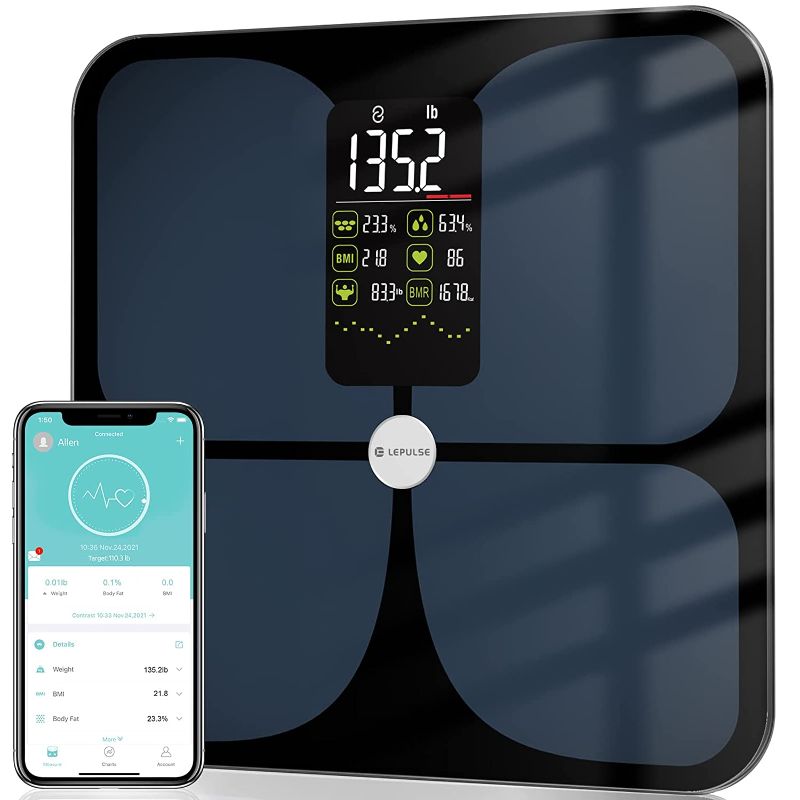 Photo 1 of Body Fat Scale, Lepulse Large Display Scale for Body Weight, High Accurate Digital Bathroom Scale, BMI Smart Weight Scale with Body Fat Muscle Heart Rate, 15 Body Compositions with Trend