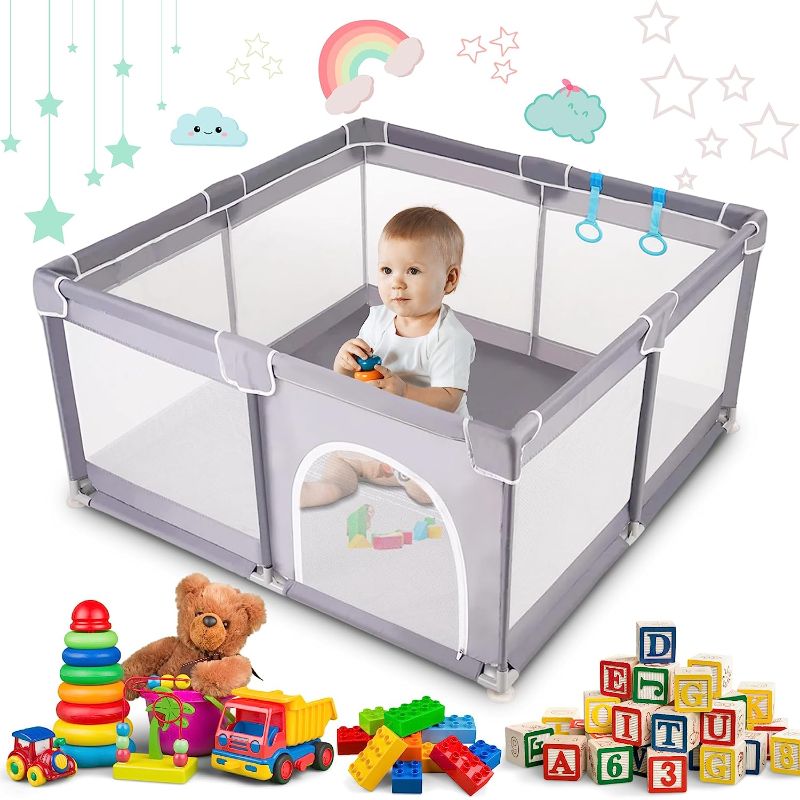 Photo 1 of Baby playpen for Babies and Toddlers – Perfect for Indoor and Outdoor Activities – 50 x 50 Inch Internal Space - Foldable with Anti-Slip Safe Play Space - Baby Fence Play Area with Gate - Grey