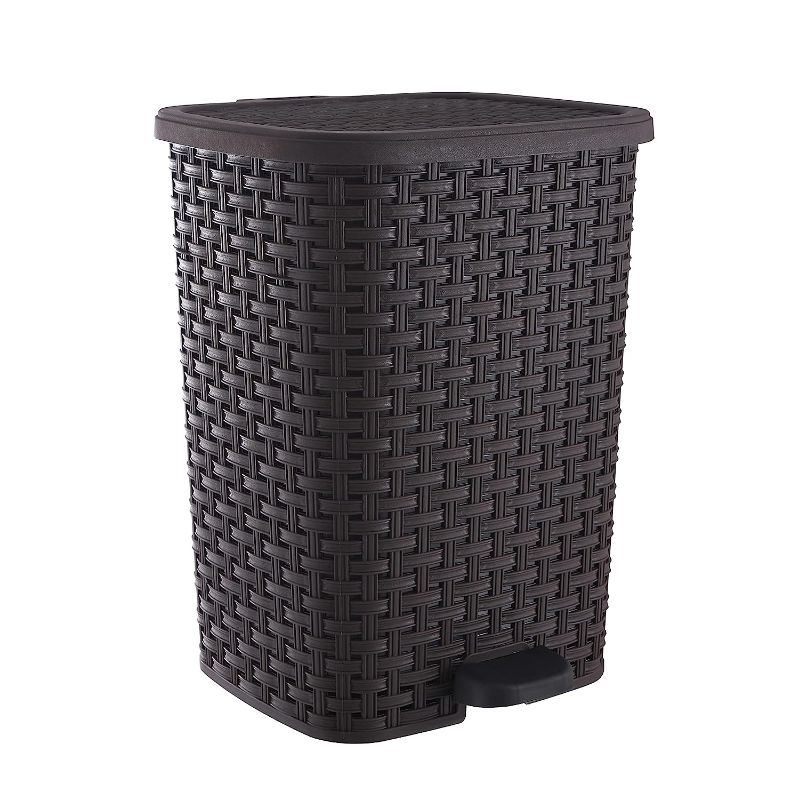 Photo 1 of Wicker Step On Trash Can with Foot Pedal – Outdoor and Indoor Trash Can, Waste Basket for Bathroom, Kitchen, Office, Patio, or Backyard – grey
