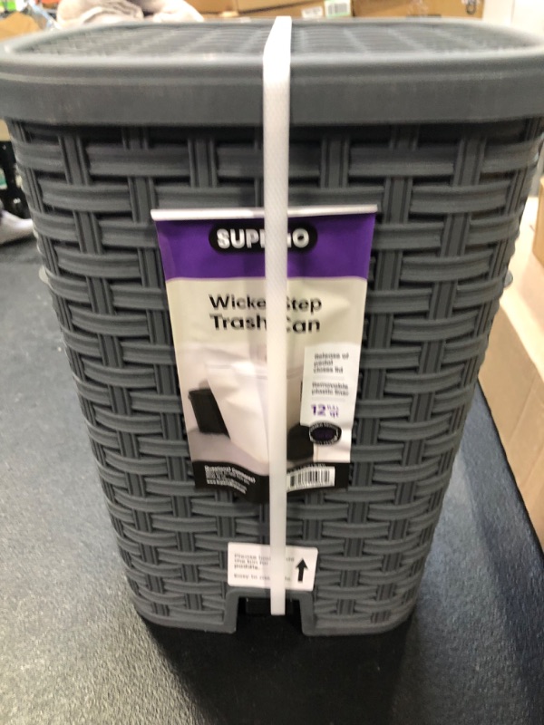 Photo 2 of Wicker Step On Trash Can with Foot Pedal – Outdoor and Indoor Trash Can, Waste Basket for Bathroom, Kitchen, Office, Patio, or Backyard – grey
