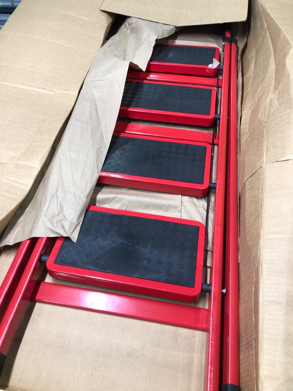 Photo 2 of 4 Step Ladder, Folding Step Stool with Wide Anti-Slip Pedal,Red Lightweight Collapsible 4 Stair Ladder for Adults Home Kitchen Pantry Office