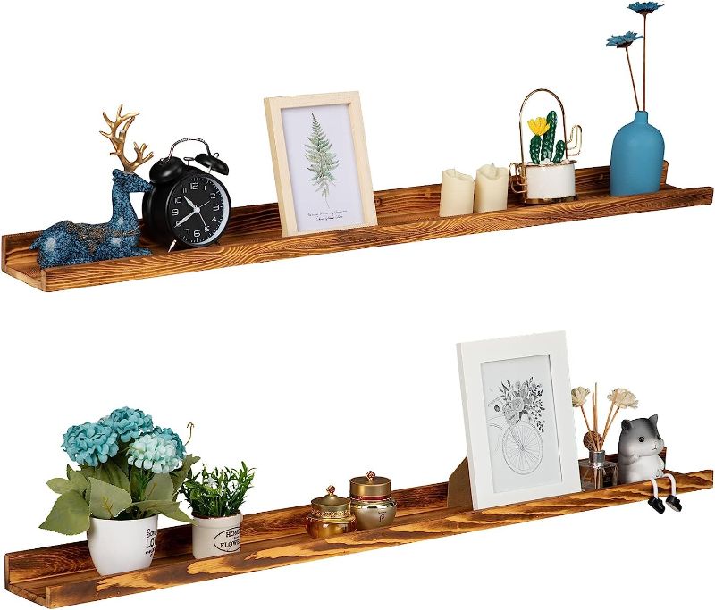 Photo 1 of ALIMORDEN Extra Long Wall Ledge Photo Shelf 48 inch, Set of 3 Display Pine Floating Shelves for Living Room, Bedroom, Kitchen and Office