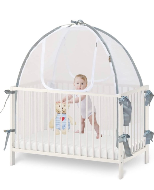 Photo 1 of Baby Crib Tent Safety Net, Durable Strong Net, Self-Locking Zippers, Protects from Baby Climbing Out and, from Insects, Mosquitoes, Installs with Strong Rods (Crib Tent 52.25" - 28.25")