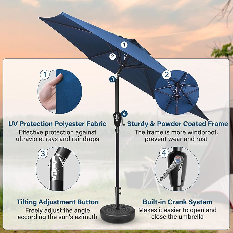 Photo 1 of  Yard Umbrella with Push Button Tilt/Crank, 6 Sturdy Ribs for Garden, Deck, Backyard, Pool, Blue