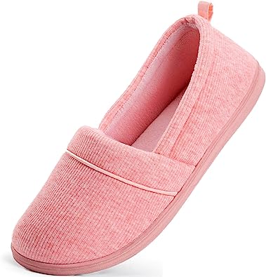 Photo 2 of HomeTop Women's Comfort Memory Foam House Shoes, Ladies' Light Weight Terry Cloth Loafer Slippers with Indoor Outdoor Non-skid Rubber Sole