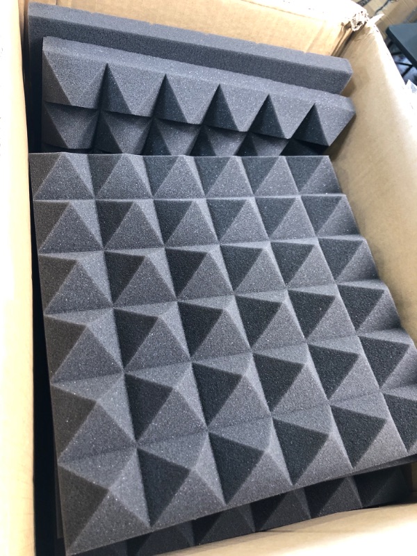 Photo 2 of 24 Pack-12 x 12 x 2 Inches Pyramid Designed Acoustic Foam Panels, Sound Proof Foam Panels Black, High Density and Fire Resistant Acoustic Panels, Sound Panels, Studio Foam for Wall and Ceiling 12 x 12 x 2 Inches 24 Pack - Black Pyramid