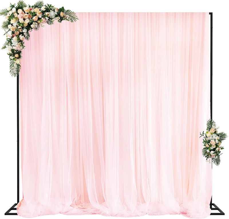 Photo 3 of Fomcet 10FT x 10FT Backdrop Stand Heavy Duty with Base, Black Portable Adjustable Pipe and Drape Backdrop Stand Kit, Square Metal Arch Party Frame for Wedding Birthday Parties Banquet Decorations 10 x 10 FT(HxW) 10FT Black