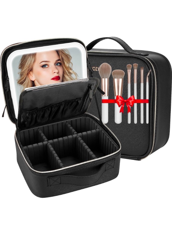 Photo 1 of Makeup Bag with Light Up Mirror - Lighted Travel Makeup Case with Adjustable Dividers, Waterproof Vanity Makeup Bag with Lighted Mirror, Portable Cosmetic Case Makeup Brush Organizer Gift for Women…