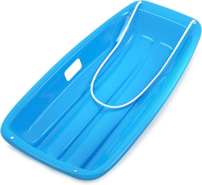 Photo 1 of AGPTEK 47/35/31/26.5/25 Inch Durable Downhill Sprinter Toboggan Snow Sled for Boys Girls Adults with Built-in Handles and Pulling Rope Blue-35"