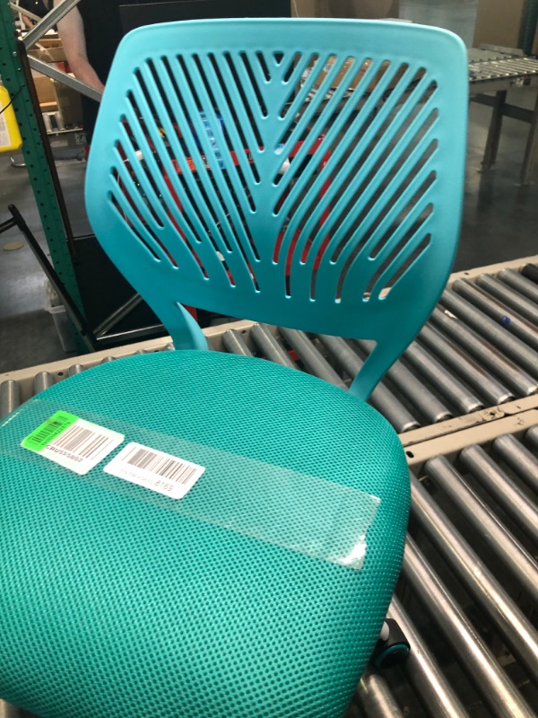 Photo 2 of FurnitureR Writing Task Chair 360 Swivel,Low Mid PP Mesh Back Fabric Seat, Height Adjustable, Rolling Castor,W15.7”xD15.2”x H29.5-34.2",Turquoise