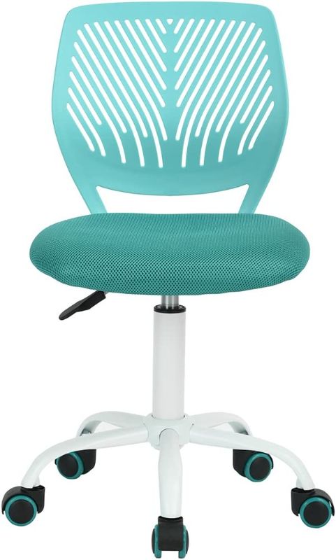 Photo 1 of FurnitureR Writing Task Chair 360 Swivel,Low Mid PP Mesh Back Fabric Seat, Height Adjustable, Rolling Castor,W15.7”xD15.2”x H29.5-34.2",Turquoise