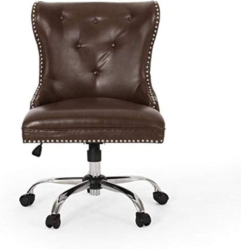 Photo 1 of Christopher Knight Home Keith Contemporary Tufted Swivel Office Chair, Dark Brown + Chrome