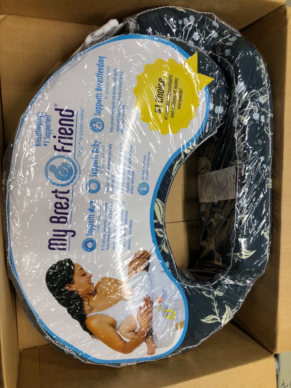 Photo 1 of My Brest Friend Original Nursing Pillow for Breastfeeding, Nursing and Posture Support with Pocket and Removable Slipcover, Navy Bluebells