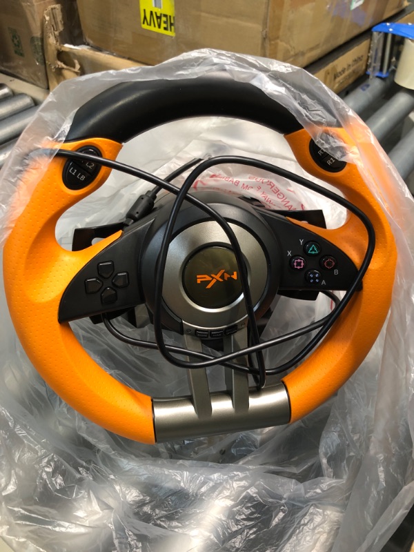 Photo 1 of Game Racing Wheel, PXN-V3II 180° Competition Racing Steering Wheel with Universal USB Port and with Pedal, Suitable for PC, PS3, PS4, Xbox One, Xbox Series S&X, Nintendo Switch - Orange