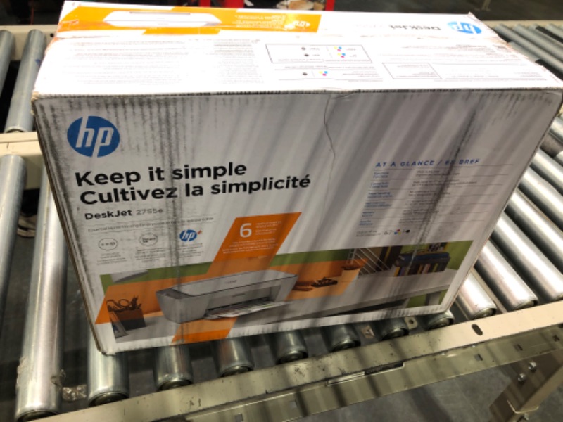 Photo 1 of HP DeskJet 2755e Wireless Color All-in-One Printer with bonus 6 months Instant Ink (26K67A), white