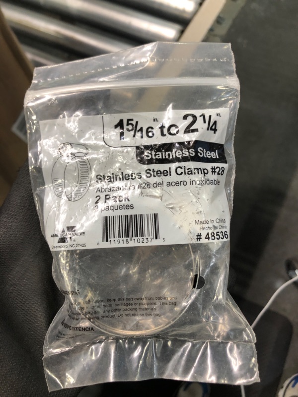 Photo 2 of American Valve 2-Pack Worm Gear Hose Clamp, 1-5/16" to 2-1/4" (SAE size 28), CL28PK2, Stainless Steel Band & Housing