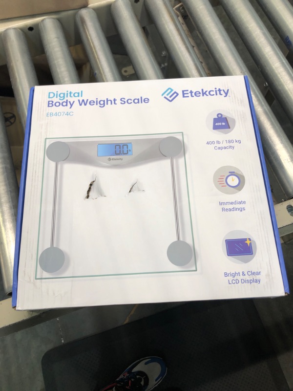 Photo 3 of Etekcity Digital Body Weight Bathroom Scale, Large Blue LCD Backlight Display, High Precision Measurements,6mm Tempered Glass, 400 Pounds Non Smart Silver