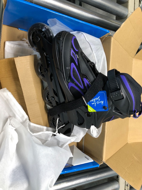 Photo 2 of 2PM SPORTS Vinal Girls Adjustable Flashing Inline Skates, All Wheels Light Up, Fun Illuminating Skates for Kids and Men- Azure Small (1Y-4Y US) Violet & Magenta Large - Youth (4-7 US)