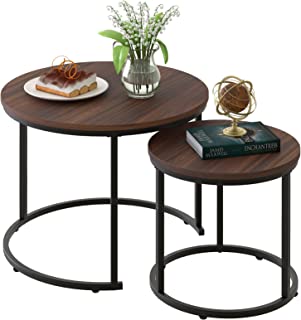 Photo 3 of aboxoo Coffee Table Nesting Side Set of 2 End Table Top Sturdy Metal Frame Desk Centerpiece Living Room Bedroom Apartment Modern Industrial Simple Nightstand Brown