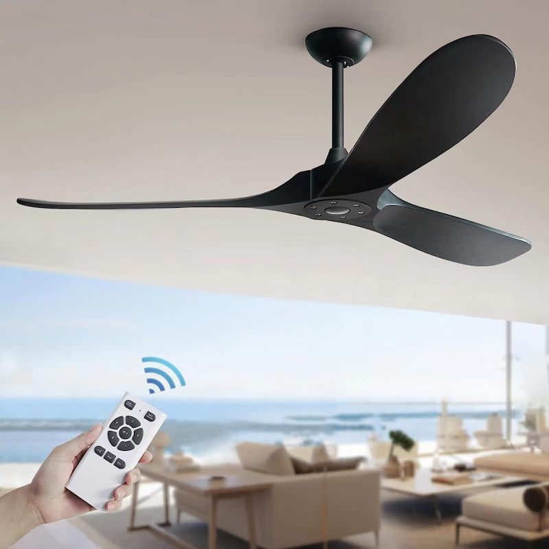 Photo 1 of  Large Ceiling Fans without Light, 60 Inch Modern Ceiling Fan with 3 plastic  Blades, Noiseless Reversible DC Motor and Remote, for Outdoor Patios Indoor Bedroom Living Room