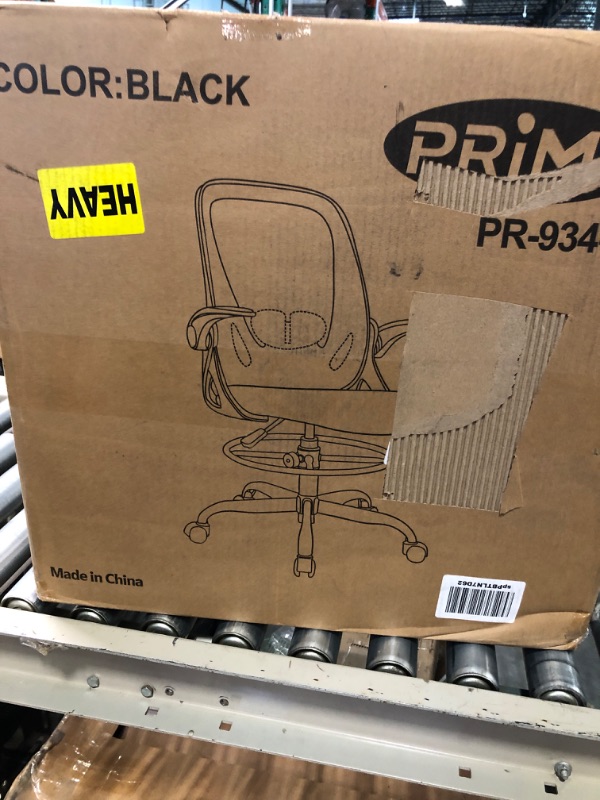 Photo 2 of ** BLACK ***Primy Drafting Chair Tall Office Chair with Flip-up Armrests Executive Ergonomic Computer Standing Desk Chair with Lumbar Support and Adjustable Footrest Ring?BLACK ? PR-934-Z Blue