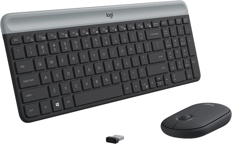 Photo 1 of Logitech MK470 Slim Wireless Keyboard and Mouse Combo - Modern Compact Layout, Ultra Quiet, 2.4 GHz USB Receiver, Plug n' Play Connectivity, Compatible with Windows - Graphite