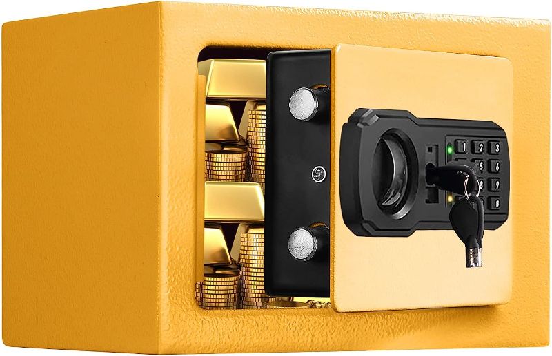 Photo 1 of Fireproof Small Safe Box for Money, 0.23 Cu ft Mini Fireproof Safe with Combination Lock, Digital Safe for Kids Home Hotels Business (orange)