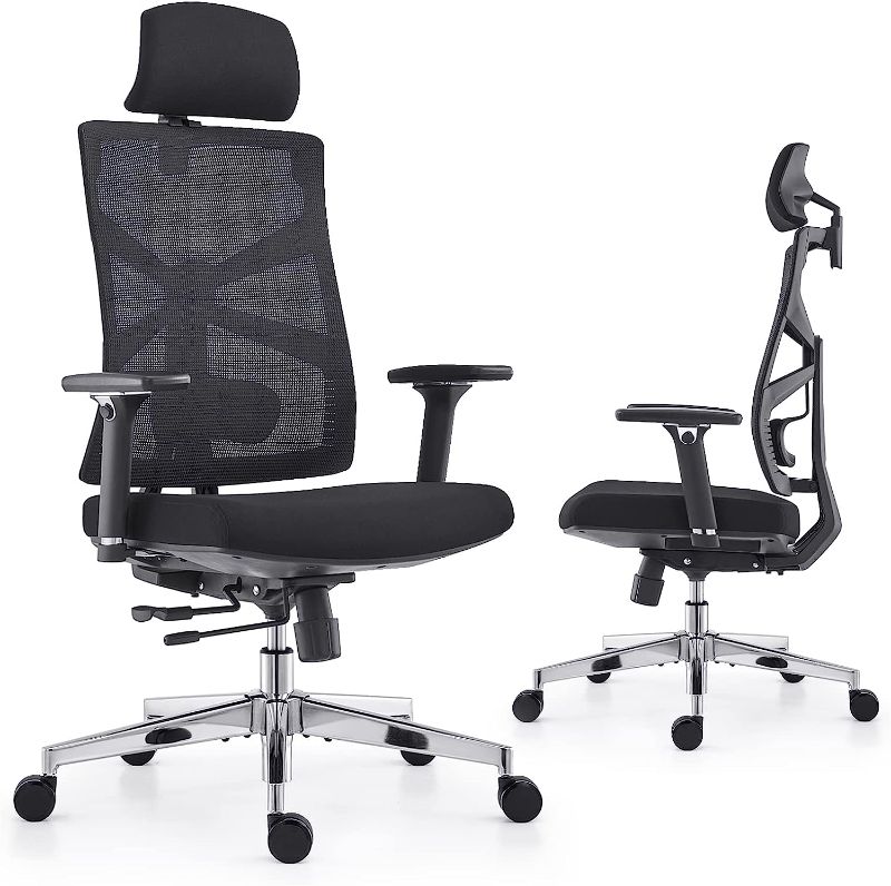 Photo 1 of HOLLUDLE Ergonomic Office Chair with Adaptive Backrest, High Back Computer Desk Chair with 4D Armrests, Adjustable Seat Depth, Lumbar Support and 2D Headrest, Swivel Task Chair, Black **ITEM IS USED**
