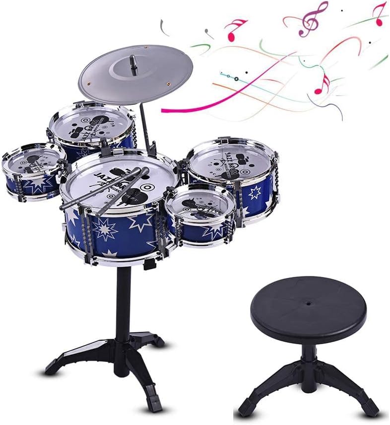 Photo 1 of Rand Kids Jazz Drum Set Kit Musical Educational Instrument Toy 5 Drums + 1 Cymbal with Small Stool Drum Sticks
