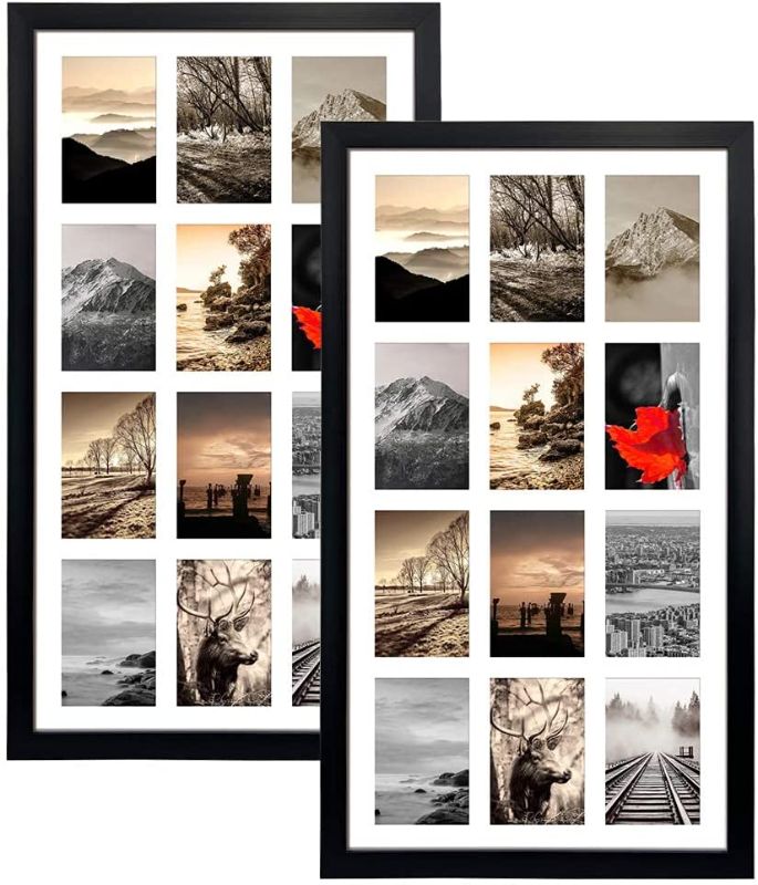 Photo 1 of 12 Opening 4x6 Black Collage Picture Frames Set of 2, Multiple Frames for Displaying 6x4 Photos with White Mat
