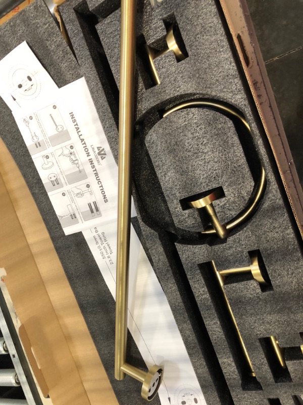 Photo 1 of 5-Piece Bathroom Hardware Set Brushed Gold, Lava Odoro Towel Rack Set Stainless Steel Wall Mounted - Include 23.6 in Bath Towel Bar, 2 Robe Towel Hooks, Toilet Paper Holder and Towel Ring