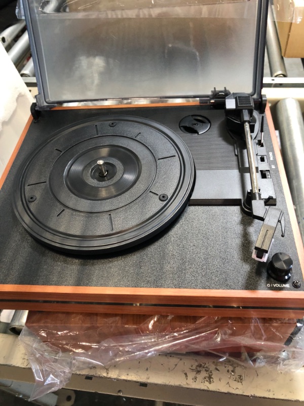 Photo 1 of Record Player for Vinyl with External Speakers, Belt-Drive Turntable with Dual Stereo Speakers Vintage Vinyl LP Player Support 3 Speed Wireless AUX Headphone Input Auto Stop for Music Lover Walnut Red
