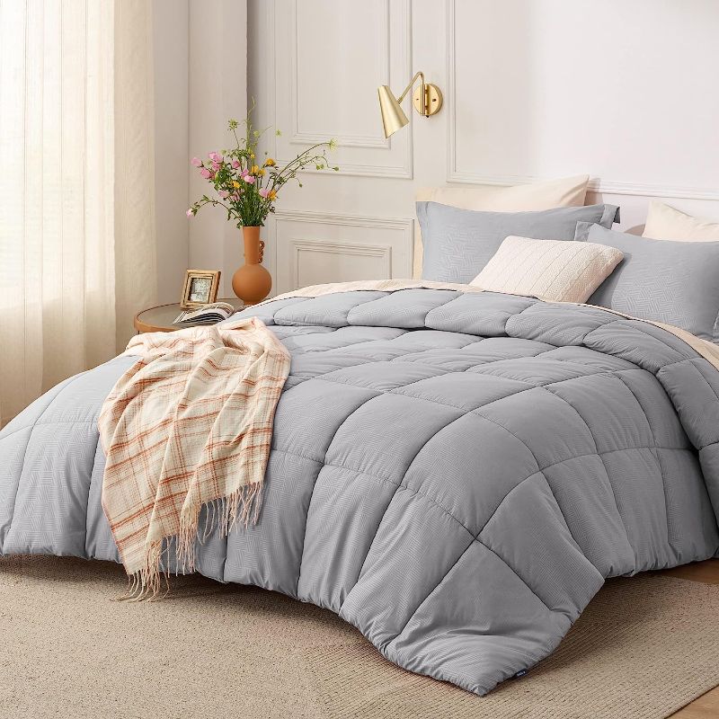 Photo 1 of Bedsure Grey Queen Comforter Gray Basket Weave Pattern Down Alternative Comforter Set Box Stitching Duvet Insert, Lightweight All Season Bedding 
