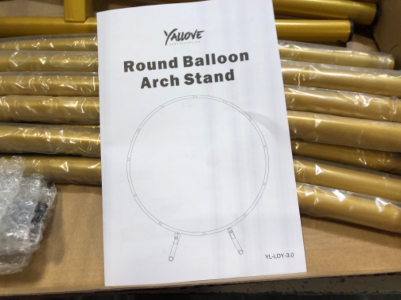 Photo 2 of YALLOVE Round Balloon Arch Kit, 7.2 Feet Balloon Hoop Stand, Gold Metal Balloon Circle Frame, Big Size Backdrop Stand for Birthday, Wedding, Baby Shower, Grad Party Decoration