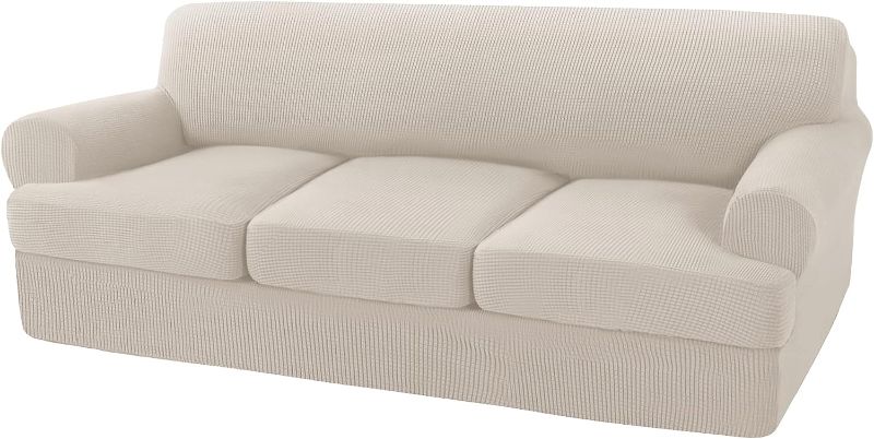 Photo 1 of 4 Pieces Sofa Covers T Cushion Sofa Slipcovers for 3 Cushion Couch Cover Stretch Sofa Slip Cover Furniture Covers with 3 Individual T Cushion Seat Covers, Machine Washable(3 Cushion Sofa,Island Fossi)
