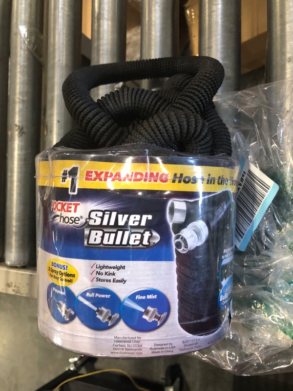 Photo 3 of Pocket Hose Silver Bullet 50 ft Turbo Shot Nozzle Multiple Spray Patterns Expandable Garden Hose 3/4 in Solid Aluminum Fittings Lead-Free Lightweight and No-Kink