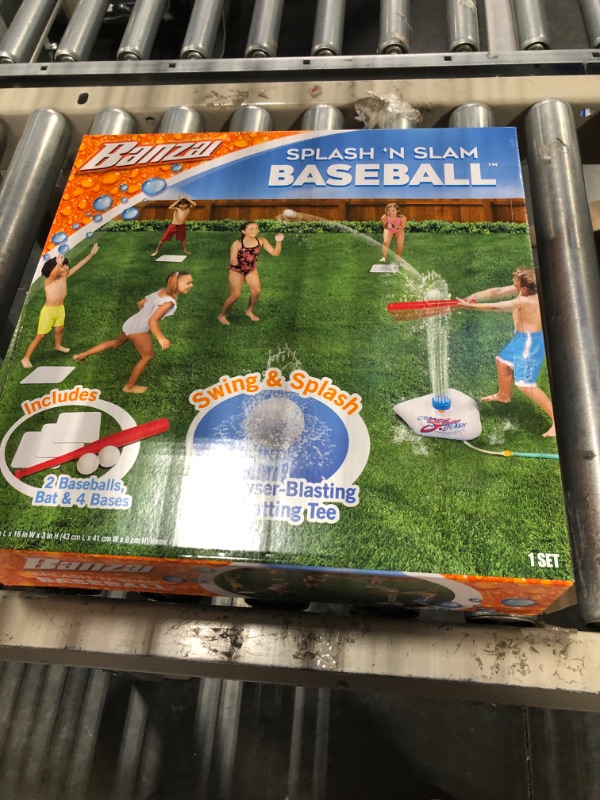 Photo 2 of BANZAI Splash & Slam Baseball, Includes Plastic Bat + 2 Plastic Balls + Home Plate & Bases, Family & Children Outdoor Water Toys, Backyard Batting Practice, Ages 3+