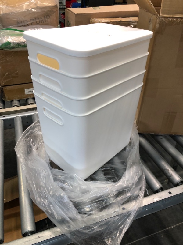 Photo 2 of  5-Pack Medium White Storage Bin Set w/ Cut-Out Handles, Plastic Organizer, Multi-Use, Home, Office, Pantry, Closet, Kitchen, Fridge/Freezer, BPA Free, Food Safe (Medium, White)