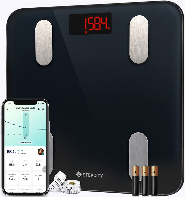 Photo 1 of Etekcity Smart Scale for Body Weight, Digital Bathroom Weighing Machine for Fat Percentage BMI Muscle, Accurate Body Composition Analyzer for People, Bluetooth Electronic Measurement Tool, 400lb Classical Black