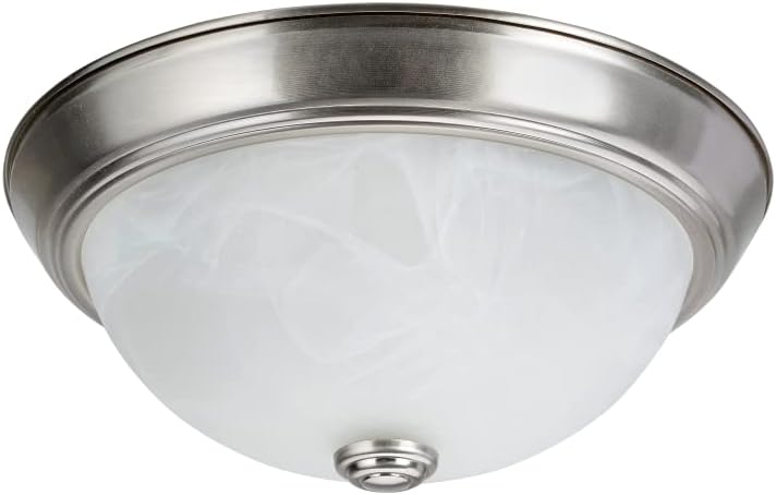 Photo 1 of Aspen Creative 63013-1A Two-Light Flush Mount in Brushed Nickel with White Alabaster Glass Shade, 11" Diameter