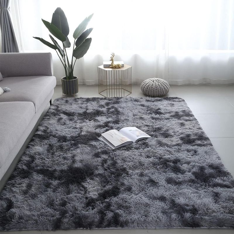 Photo 1 of 
Tie Dye Gradient Long Velvet Living Room Plush Carpet 4x6 Children's Room Bed Plush Floor Mat (Dark Grey, 5 * 8)