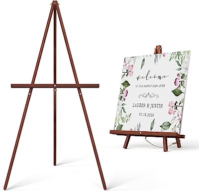 Photo 1 of abitcha Art Easel Wooden Stand - 63" Portable Tripod Display Artist Easel - Adjustable Floor Wood Poster Stand for Wedding, Painting, Drawing, Display Show, Brown