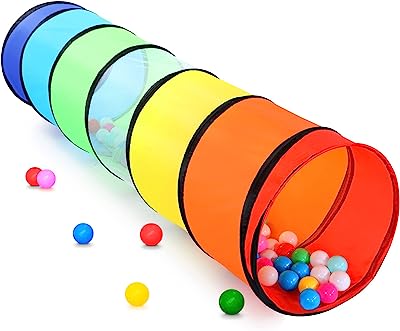 Photo 1 of Colorful Baby Play Tunnel for Toddlers with Mesh Window, Cat Tunnel for Dogs Pets, Kids Crawling Tunnel Play Tent Pop Up Toddlers Tunnel Indoor Outdoor Toy Gift (Rainbow Baby Tunnel)