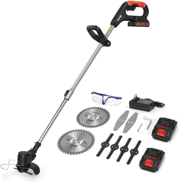 Photo 1 of Electric Cordless Weed Wacker,24V 2Ah Battery Powered Weed Eater with 2 Batteries and 3 Types Blades,Lightweight and Powerful String Trimmer for Yard and Garden(Black)
