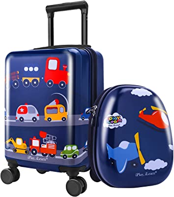Photo 1 of iPlay, iLearn Kids Carry On Luggage Set, 18" Hardside Rolling Suitcase W/Spinner Wheels, Hard Shell Travel Luggage W/Backpack for Boys Toddlers Children