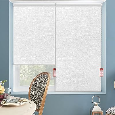 Photo 1 of ALLBRIGHT Roller Shades for Windows, Thermal Insulated Fabric 100% Blackout Window Roller Blinds with Striped Jacquard, Easy to Install(White,20'')