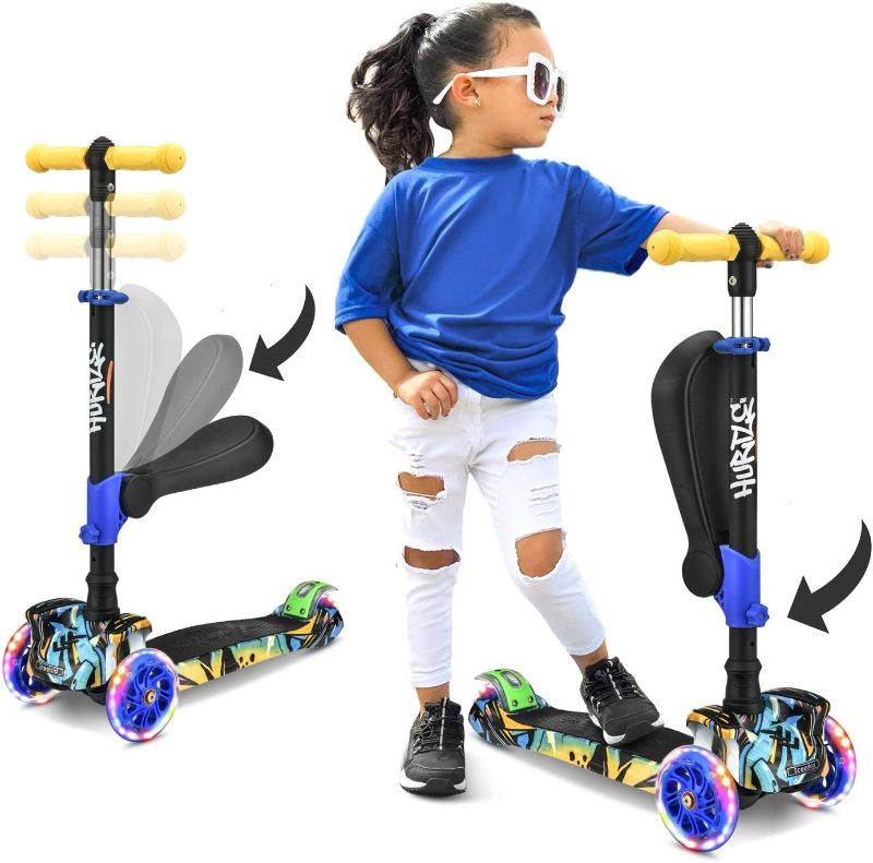 Photo 1 of 3 Wheeled Scooter for Kids - Stand & Cruise Child/Toddlers Toy Folding Kick Scooters w/Adjustable Height, Anti-Slip Deck, Flashing Wheel Lights, for Boys/Girls 2-12 Year Old - Hurtle