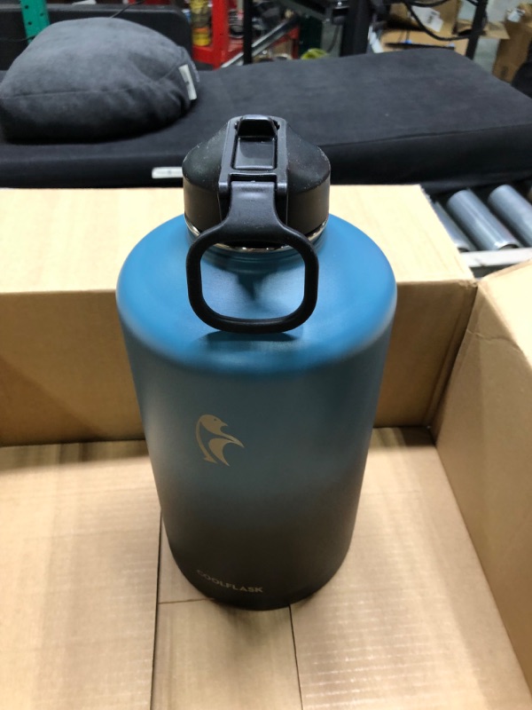 Photo 3 of BUZIO Insulated Water Bottle with Straw Lid and Flex Cap, 64oz Double Wall Vacuum Stainless Steel Water Thermo Wide Mouth Lid, Cold for 48 Hrs Or Hot for 24 Hrs Sweat Proof Flask, Indigo Crush