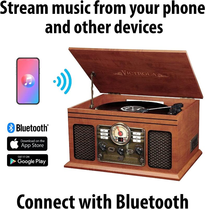 Photo 1 of Victrola Nostalgic 6-in-1 Bluetooth Record Player & Multimedia Center with Built-in Speakers - 3-Speed Turntable, CD & Cassette Player, FM Radio | Wireless Music Streaming | Mahogany
