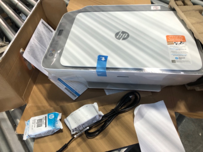 Photo 1 of HP DeskJet 2755e Wireless Color All-in-One Printer with bonus 6 months Instant Ink (26K67A), white